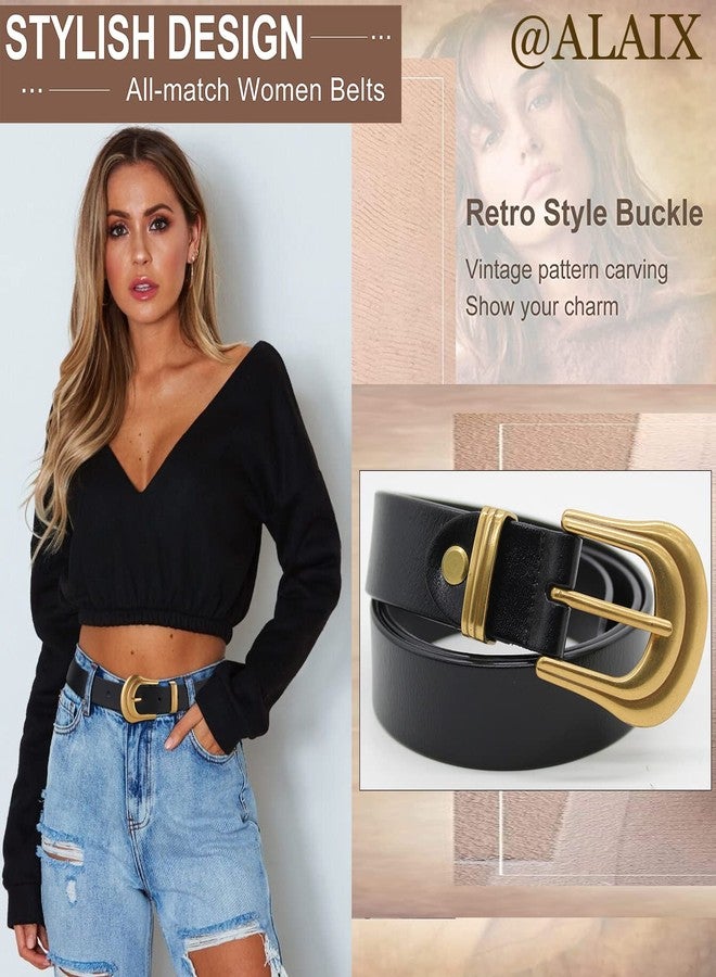 ALAIX Women's Belt Western Belts Silver Gold Buckle Black Leather Belt Pants Jeans Belts for Women - Image 2